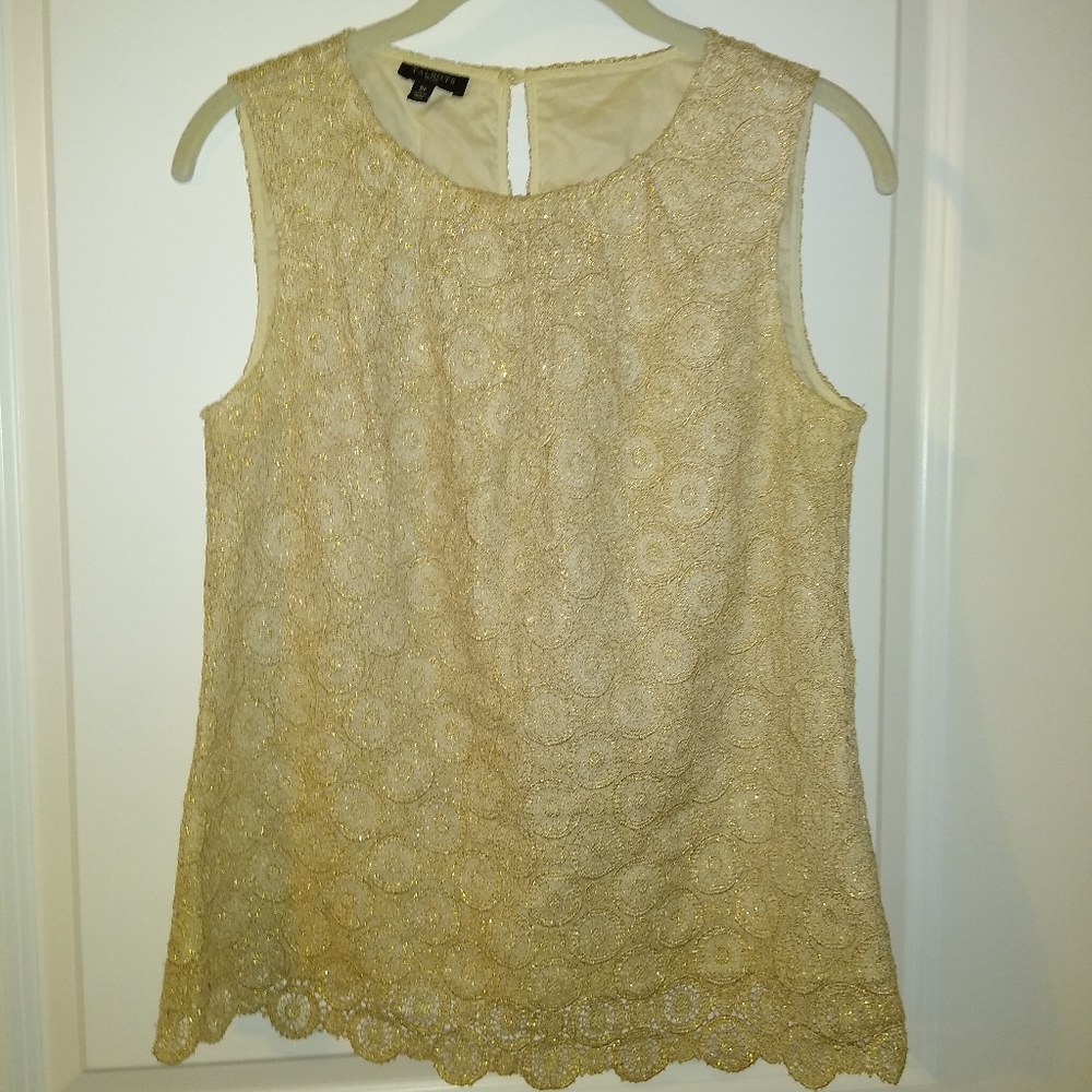 Talbot's Gold Lace Shimmer Sleeveless Blouse Shirt Top Lady's 6 Like New!